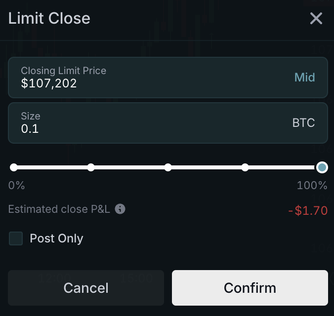 Close position limit order modal